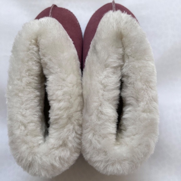 POSH  Slippers Size 6 Dusty Rose Pink Suede Lined in Sheepskin Fluffy Warm NWOT - Picture 6 of 8